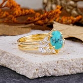 Luxury 6-Prong Oval-Cut Turquoise Engagement Ring Set